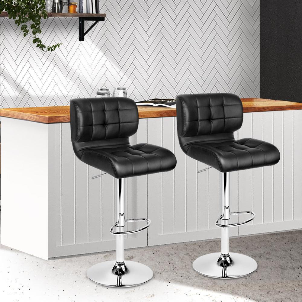 Artiss Set of 2 PU Leather Gas Lift Bar Stools - Black and Chrome - John Cootes