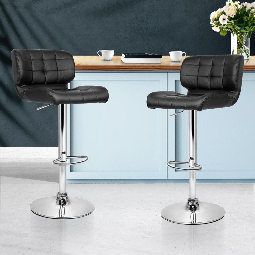 Artiss Set of 2 PU Leather Gas Lift Bar Stools - Black and Chrome - John Cootes