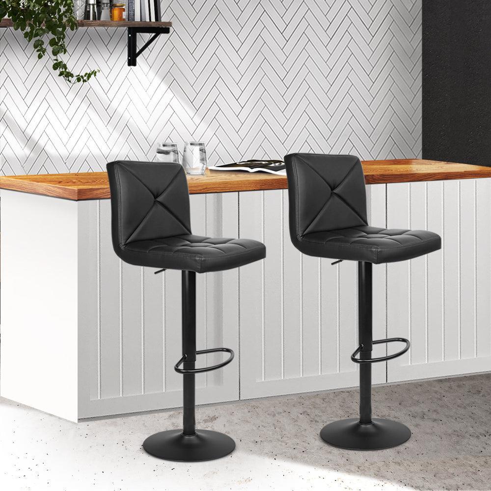 Artiss Set of 2 PU Leather Gas Lift Bar Stools - Black - John Cootes