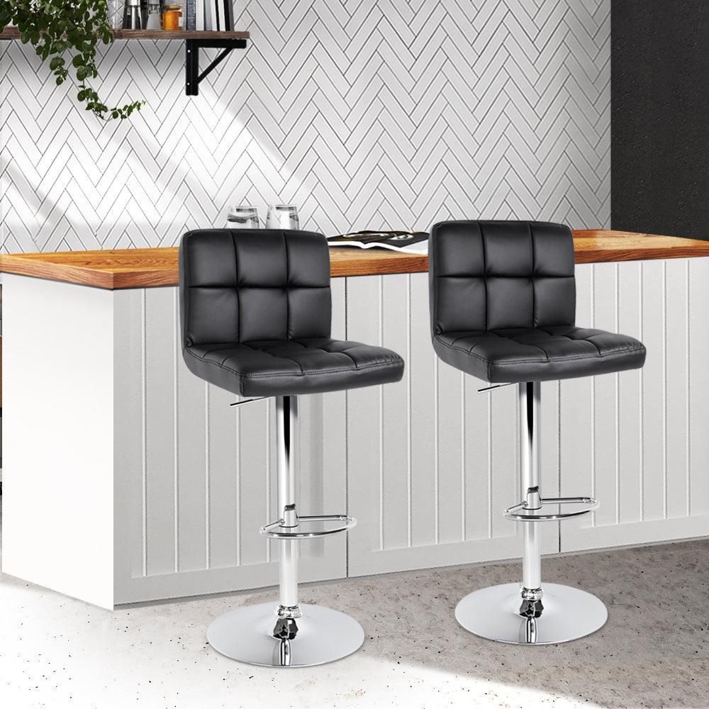 Artiss Set of 2 PU Leather Gas Lift Bar Stools - Black - John Cootes