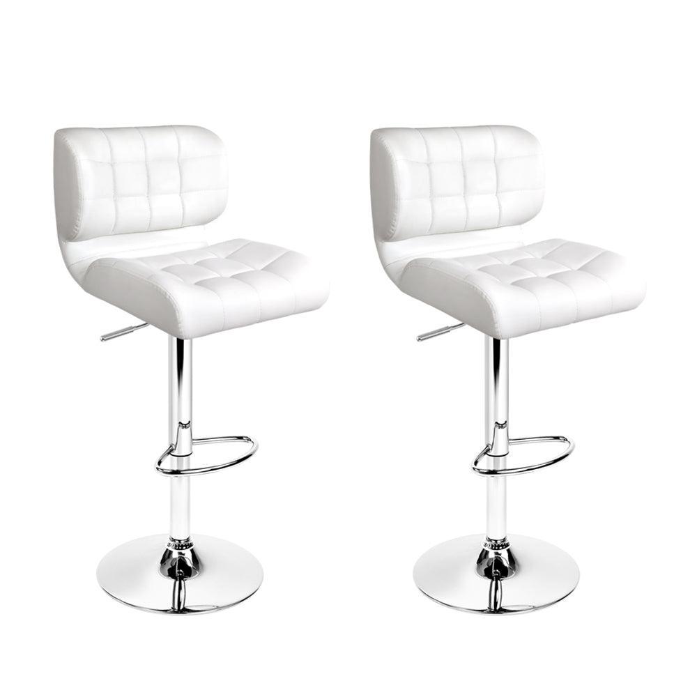 Artiss Set of 2 PU Leather Gas Lift Bar Stools - White and Chrome - John Cootes