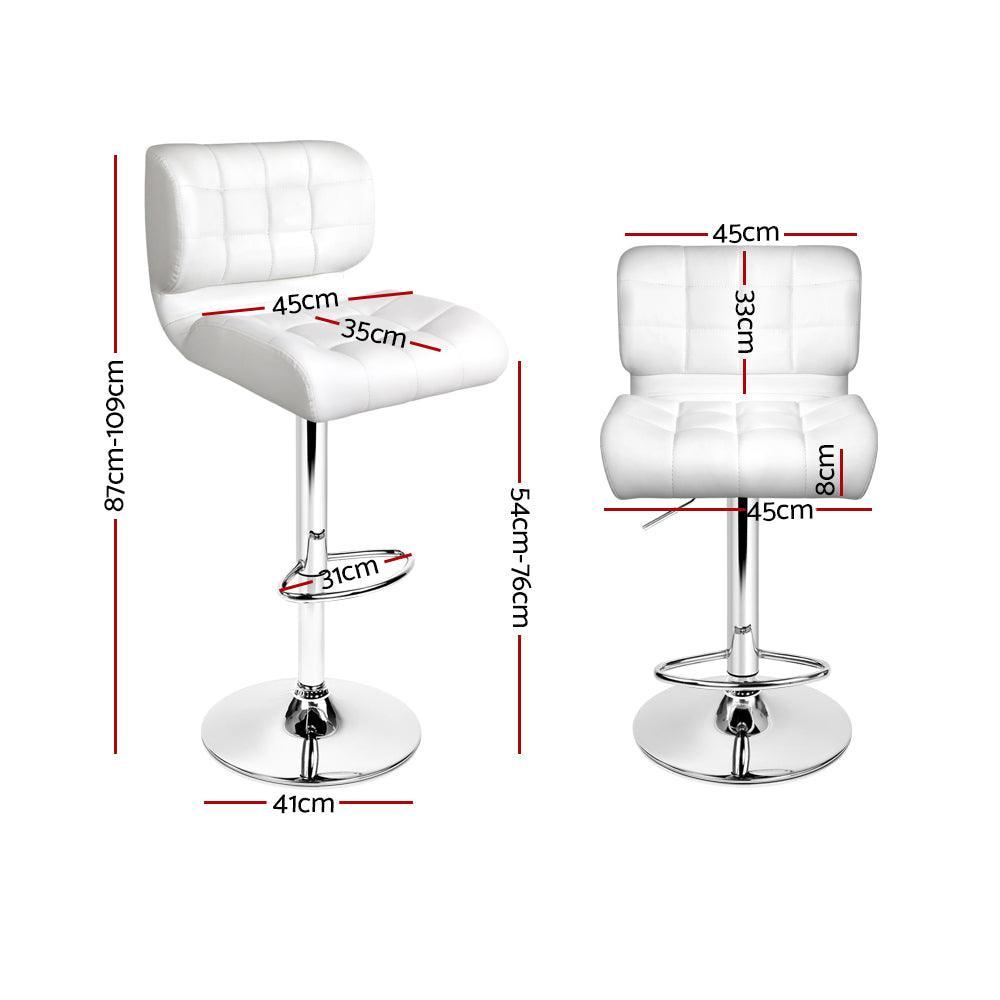 Artiss Set of 2 PU Leather Gas Lift Bar Stools - White and Chrome - John Cootes