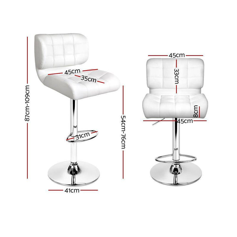 Artiss Set of 2 PU Leather Gas Lift Bar Stools - White and Chrome - John Cootes
