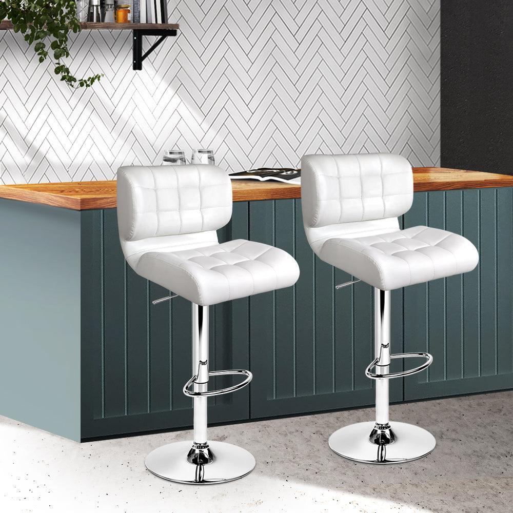 Artiss Set of 2 PU Leather Gas Lift Bar Stools - White and Chrome - John Cootes