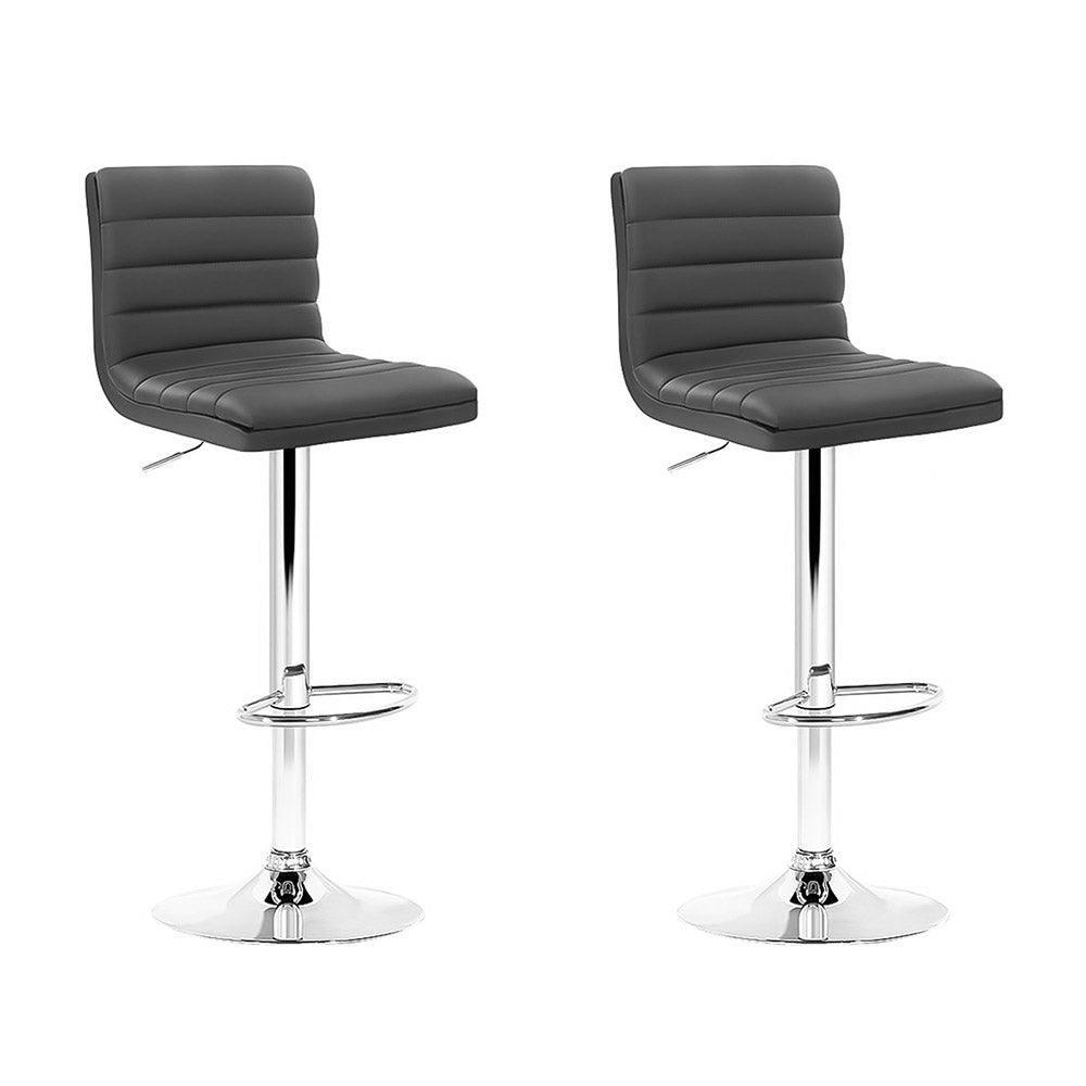 Artiss Set of 2 PU Leather Lined Pattern Bar Stools- Grey and Chrome - John Cootes