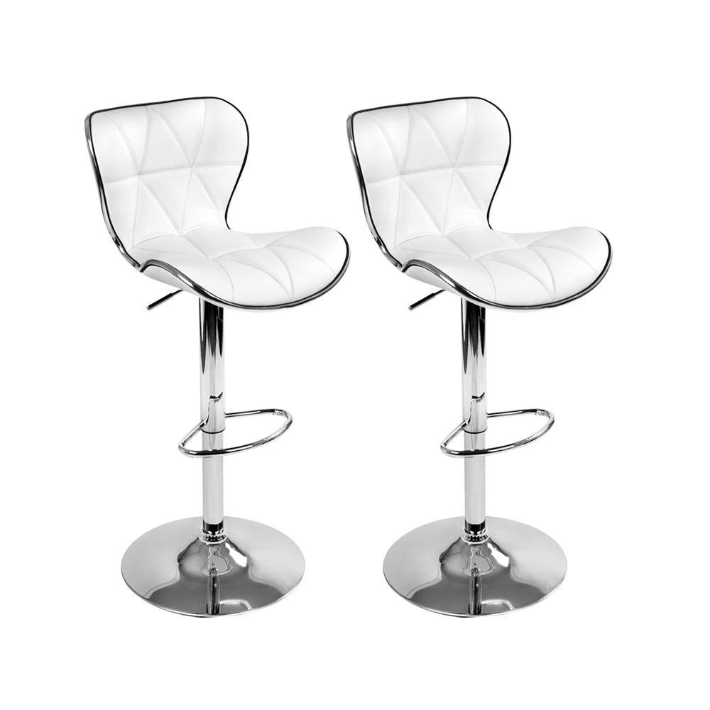 Artiss Set of 2 PU Leather Patterned Bar Stools - White and Chrome - John Cootes