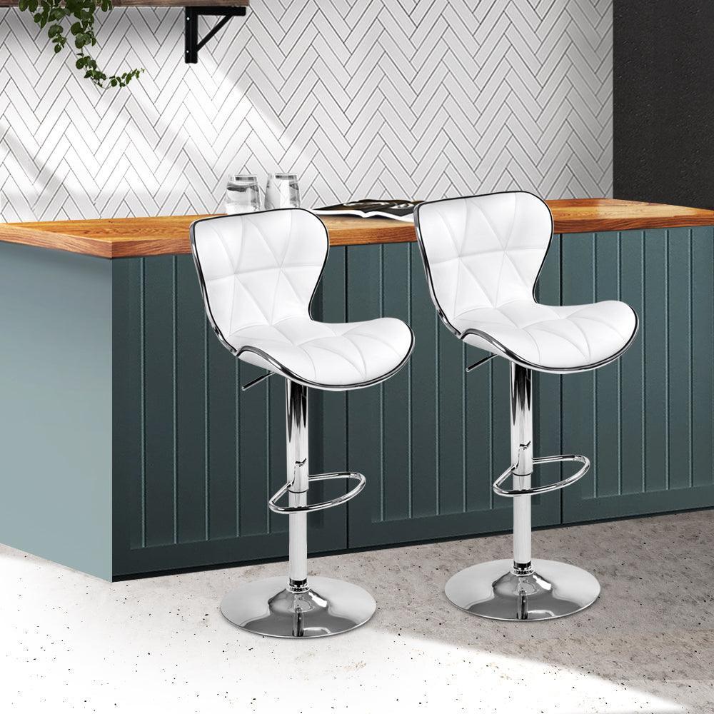 Artiss Set of 2 PU Leather Patterned Bar Stools - White and Chrome - John Cootes