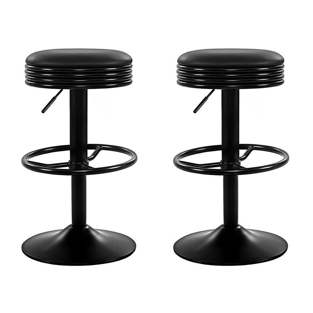 Artiss Set of 2 PU Leather Swivel Backless Bar Stools - Black - John Cootes