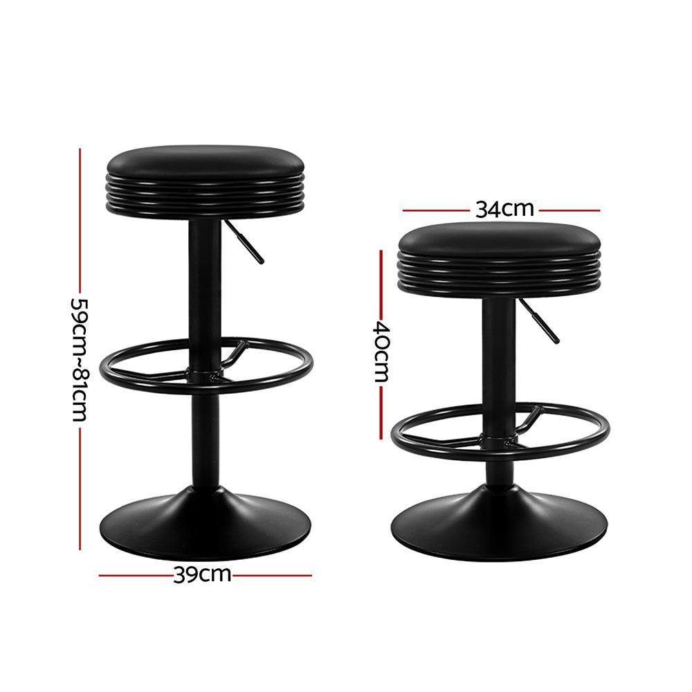 Artiss Set of 2 PU Leather Swivel Backless Bar Stools - Black - John Cootes