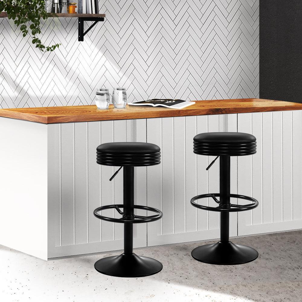 Artiss Set of 2 PU Leather Swivel Backless Bar Stools - Black - John Cootes