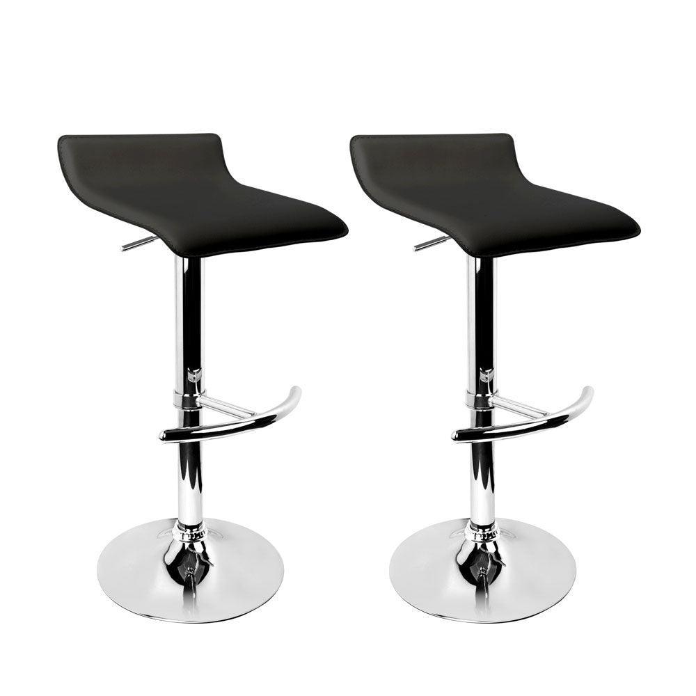 Artiss Set of 2 PU Leather Wave Style Bar Stools - Black - John Cootes