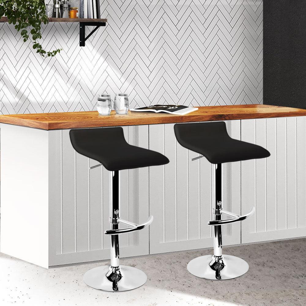 Artiss Set of 2 PU Leather Wave Style Bar Stools - Black - John Cootes