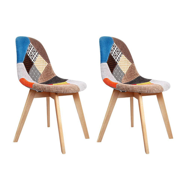 Artiss Set of 2 Retro Beech Fabric Dining Chair - Multi Colour - John Cootes