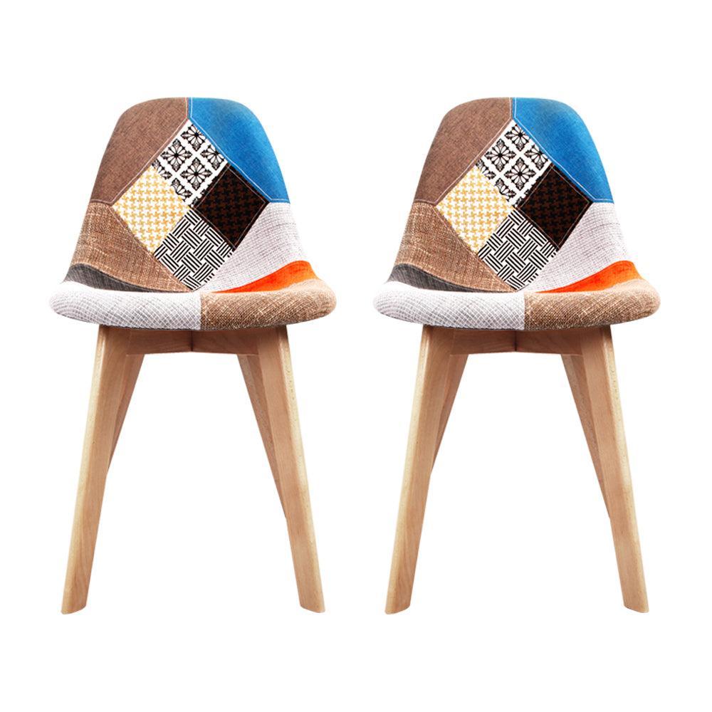 Artiss Set of 2 Retro Beech Fabric Dining Chair - Multi Colour - John Cootes