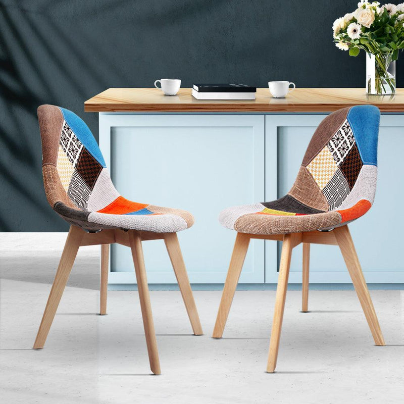 Artiss Set of 2 Retro Beech Fabric Dining Chair - Multi Colour - John Cootes