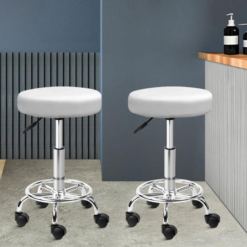 Artiss Set of 2 Round Salon Stool White Swivel Barber Beauty Chair Hydraulic Lift - John Cootes