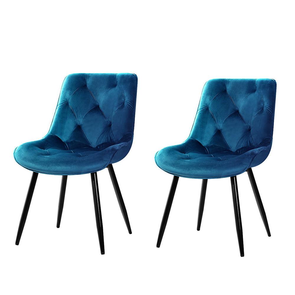 Artiss Set of 2 Starlyn Dining Chairs Kitchen Chairs Velvet Padded Seat Blue - John Cootes