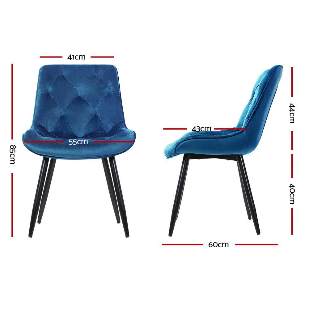 Artiss Set of 2 Starlyn Dining Chairs Kitchen Chairs Velvet Padded Seat Blue - John Cootes