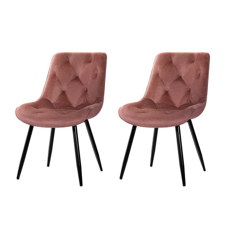 Artiss Set of 2 Starlyn Dining Chairs Kitchen Chairs Velvet Padded Seat Pink - John Cootes
