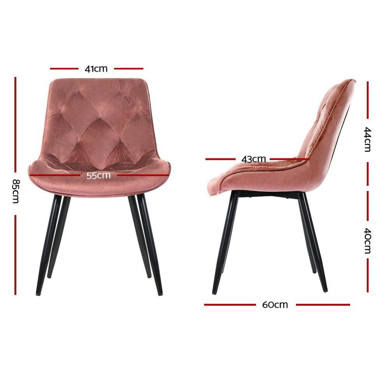 Artiss Set of 2 Starlyn Dining Chairs Kitchen Chairs Velvet Padded Seat Pink - John Cootes