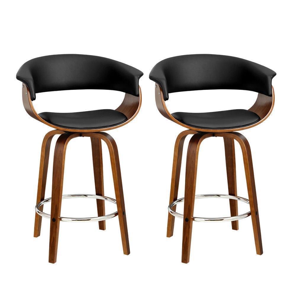 Artiss Set of 2 Swivel PU Leather Bar Stool - Wood and Black - John Cootes