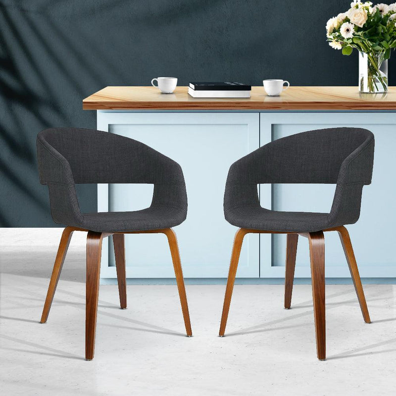 Artiss Set of 2 Timber Wood and Fabric Dining Chairs - Charcoal - John Cootes