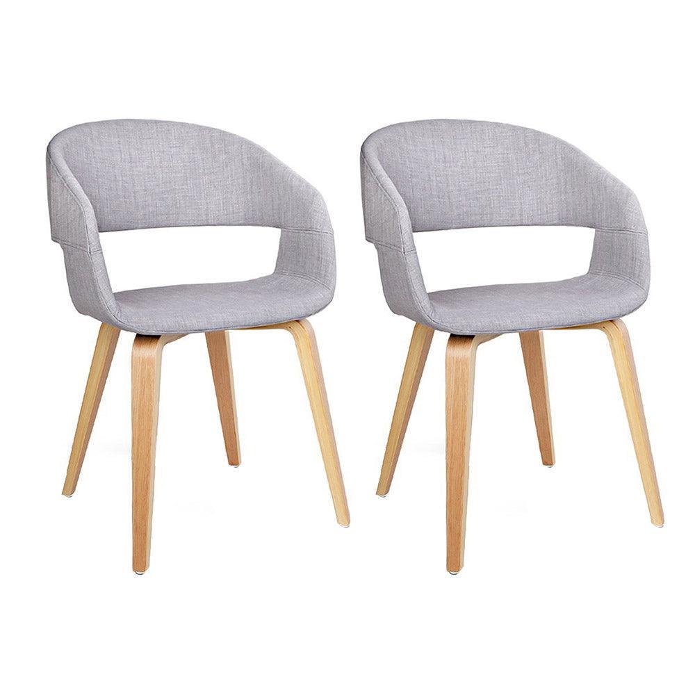 Artiss Set of 2 Timber Wood and Fabric Dining Chairs - Light Grey - John Cootes