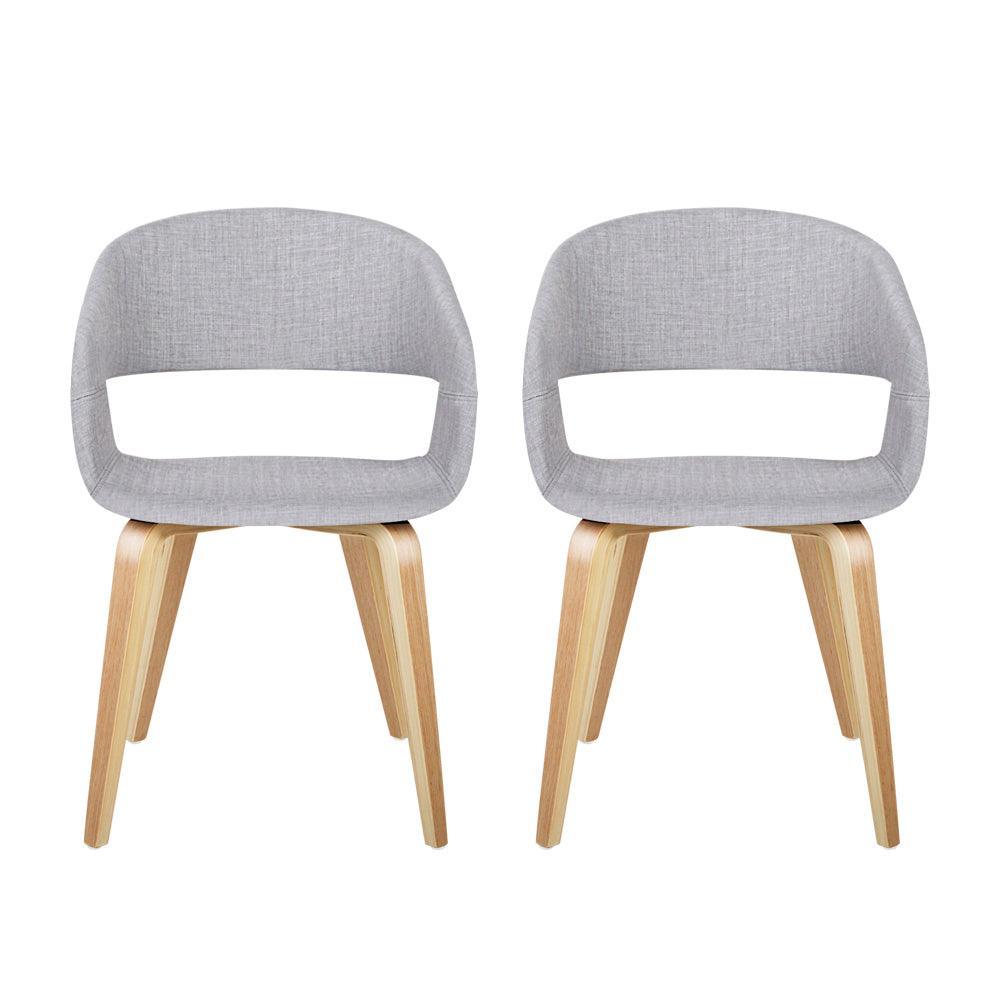 Artiss Set of 2 Timber Wood and Fabric Dining Chairs - Light Grey - John Cootes