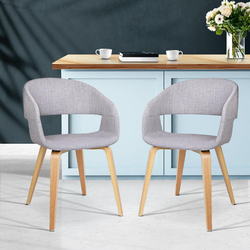 Artiss Set of 2 Timber Wood and Fabric Dining Chairs - Light Grey - John Cootes