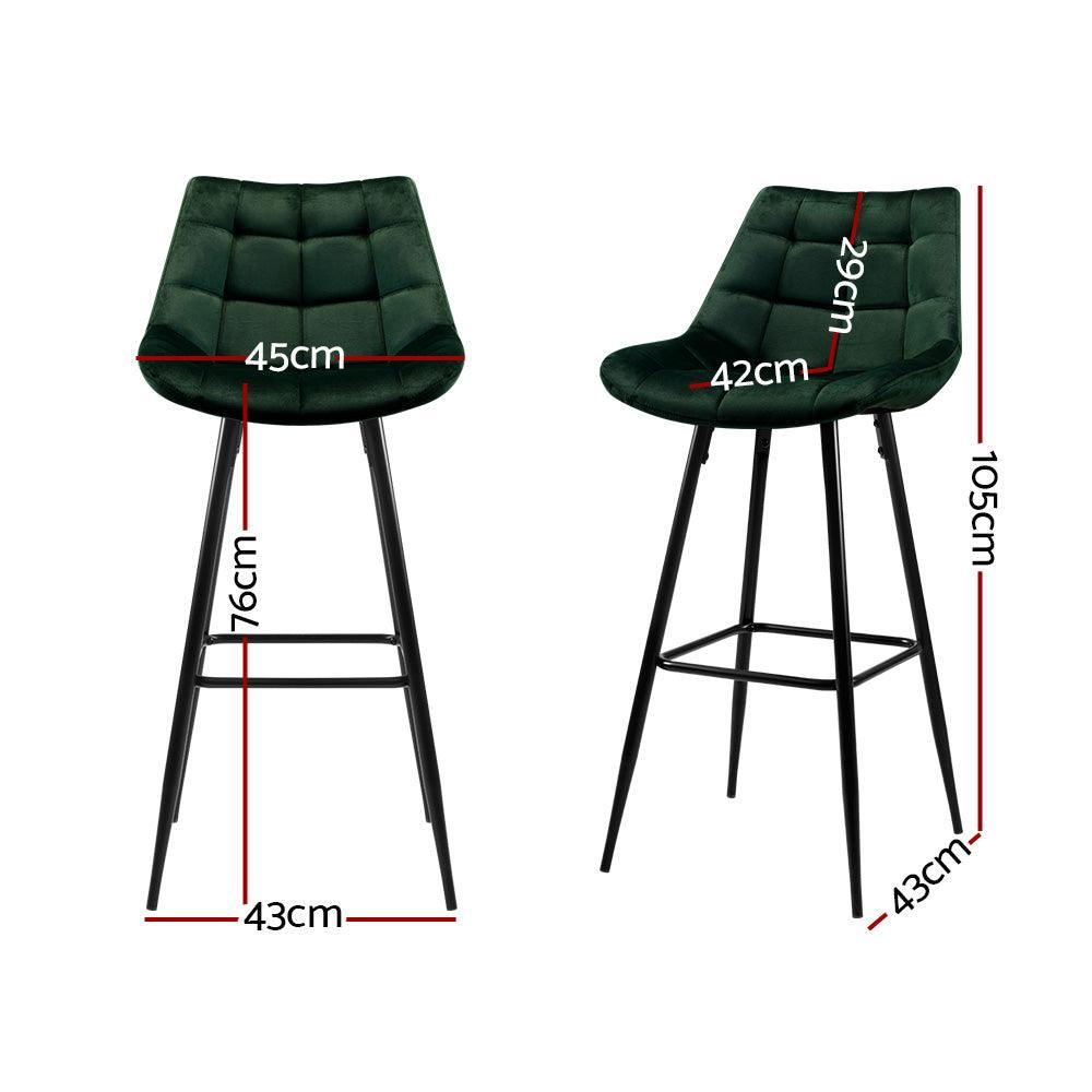 Artiss Set of 2 Velvet Bar Stools - Green - John Cootes