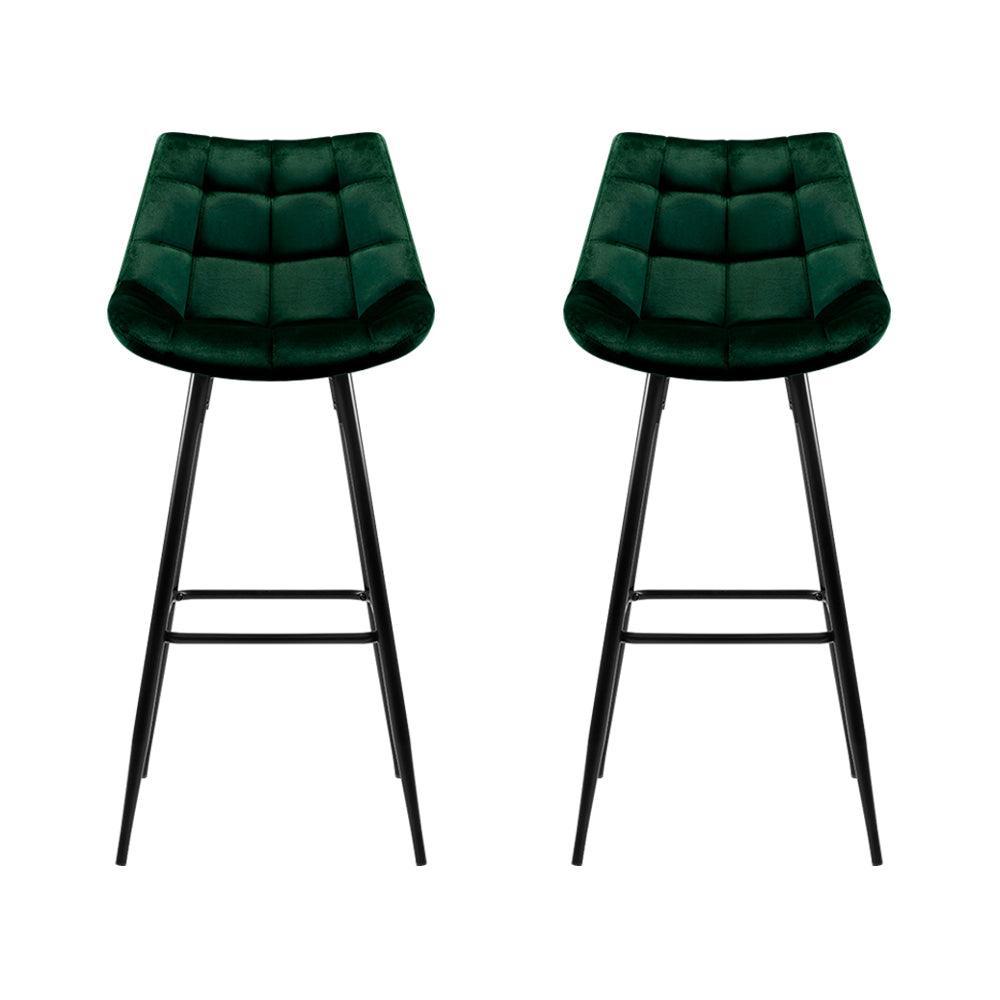 Artiss Set of 2 Velvet Bar Stools - Green - John Cootes