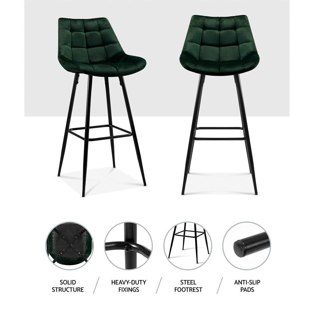 Artiss Set of 2 Velvet Bar Stools - Green - John Cootes