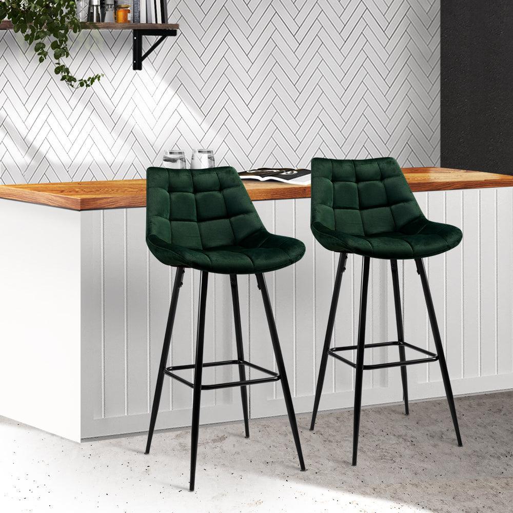 Artiss Set of 2 Velvet Bar Stools - Green - John Cootes