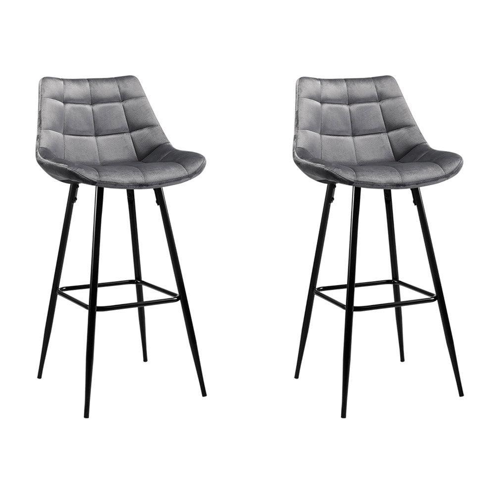 Artiss Set of 2 Velvet Bar Stools - Grey - John Cootes