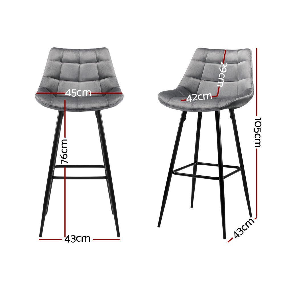 Artiss Set of 2 Velvet Bar Stools - Grey - John Cootes