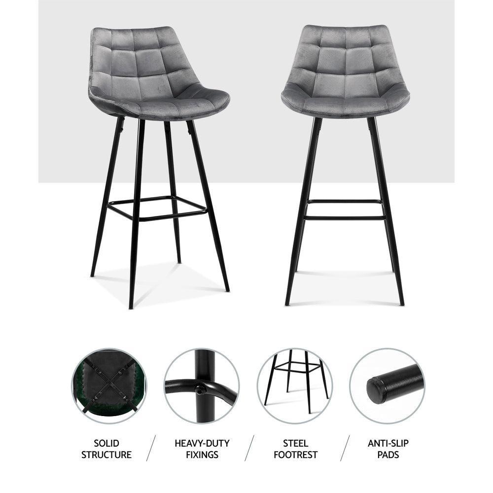 Artiss Set of 2 Velvet Bar Stools - Grey - John Cootes