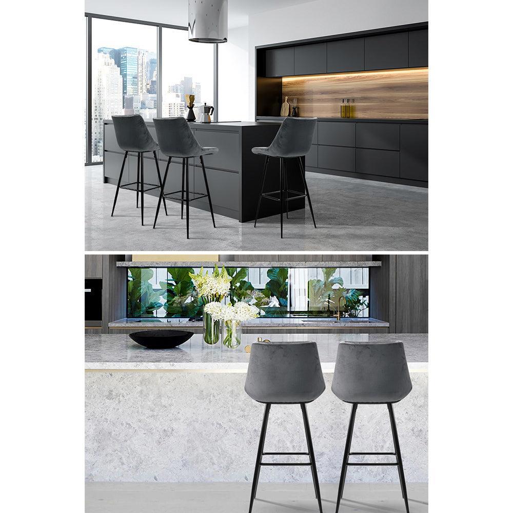 Artiss Set of 2 Velvet Bar Stools - Grey - John Cootes