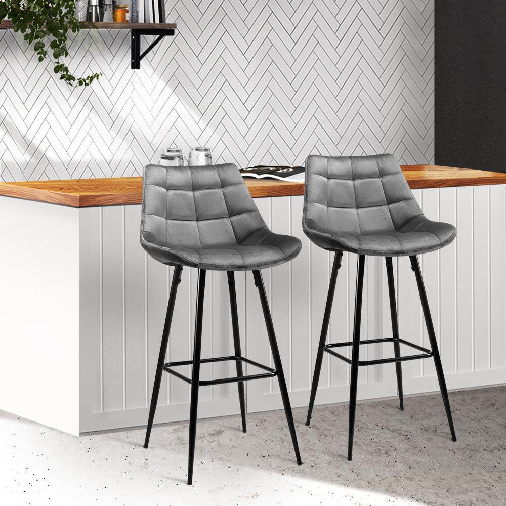 Artiss Set of 2 Velvet Bar Stools - Grey - John Cootes