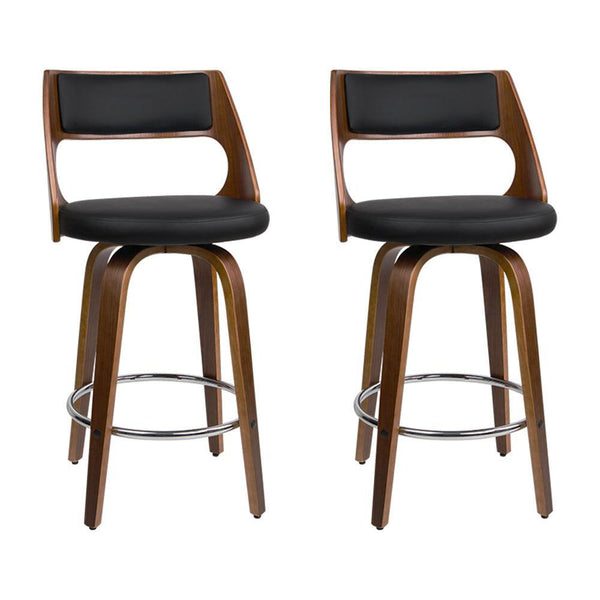 Artiss Set of 2 Wooden Bar Stools PU Leather - Black and Wood - John Cootes