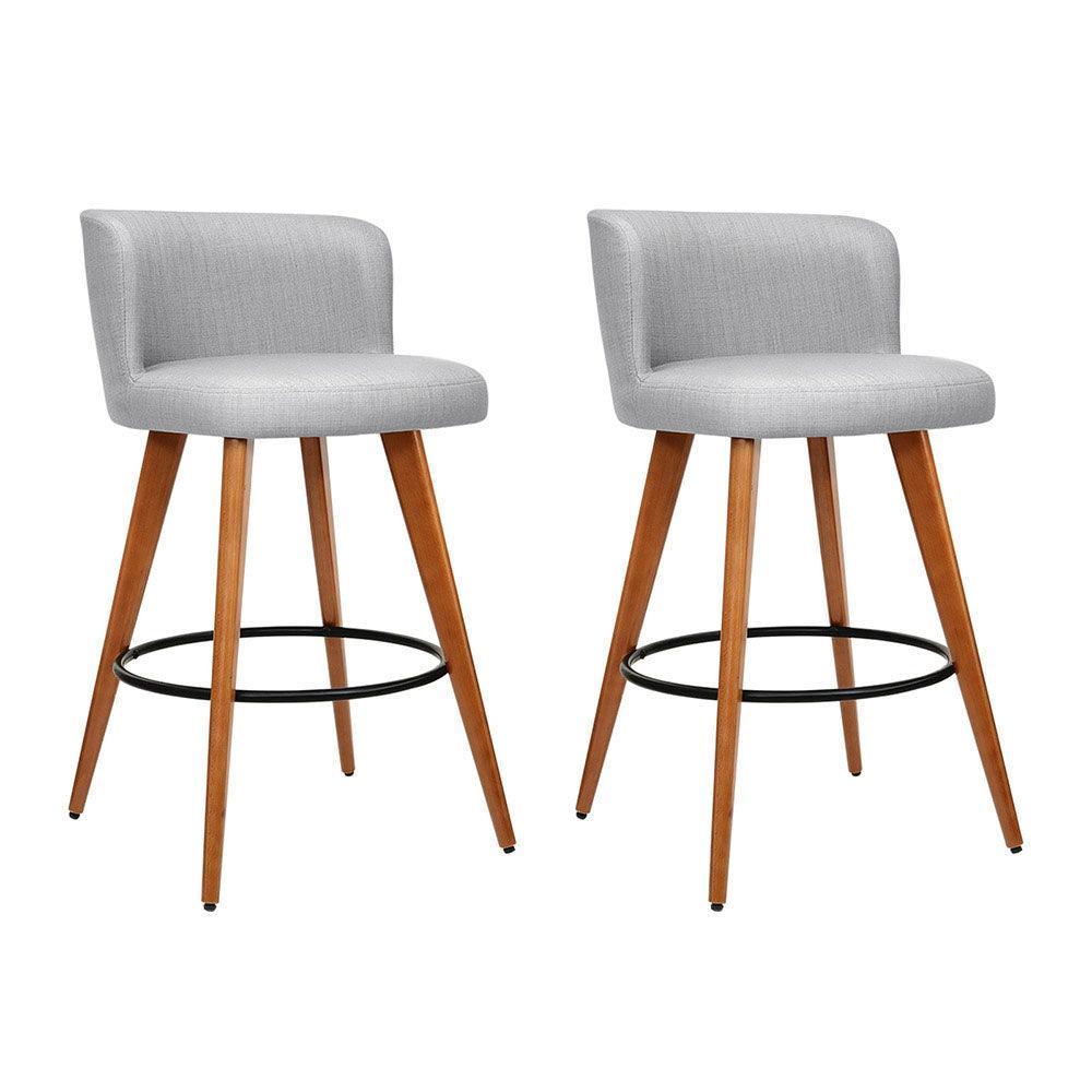 Artiss Set of 2 Wooden Fabric Bar Stools Circular Footrest - Light Grey - John Cootes