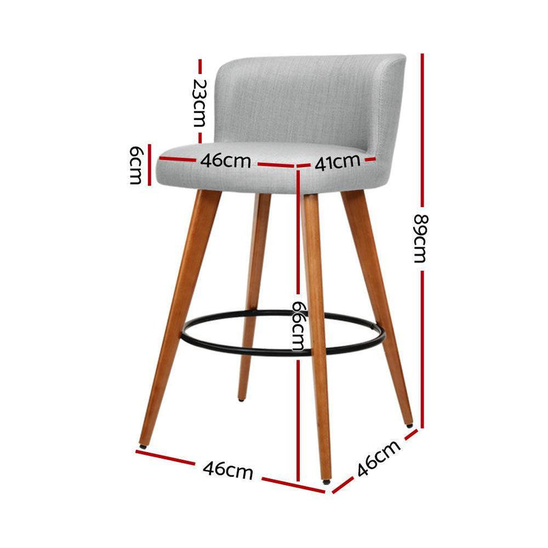 Artiss Set of 2 Wooden Fabric Bar Stools Circular Footrest - Light Grey - John Cootes