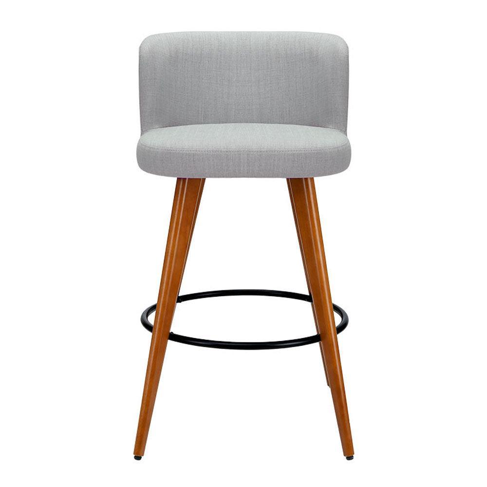 Artiss Set of 2 Wooden Fabric Bar Stools Circular Footrest - Light Grey - John Cootes