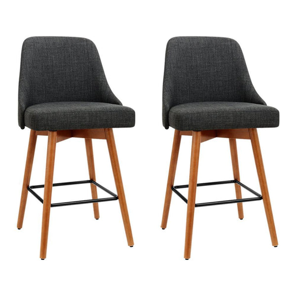 Artiss Set of 2 Wooden Fabric Bar Stools Square Footrest - Charcoal - John Cootes