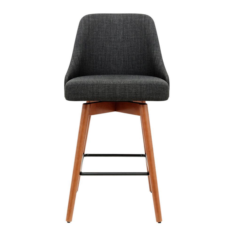 Artiss Set of 2 Wooden Fabric Bar Stools Square Footrest - Charcoal - John Cootes