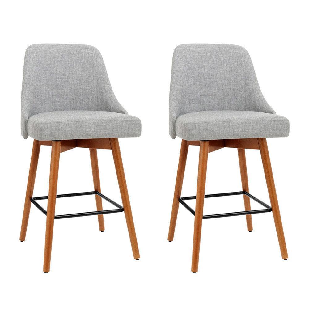 Artiss Set of 2 Wooden Fabric Bar Stools Square Footrest - Light Grey - John Cootes