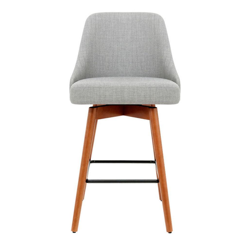 Artiss Set of 2 Wooden Fabric Bar Stools Square Footrest - Light Grey - John Cootes