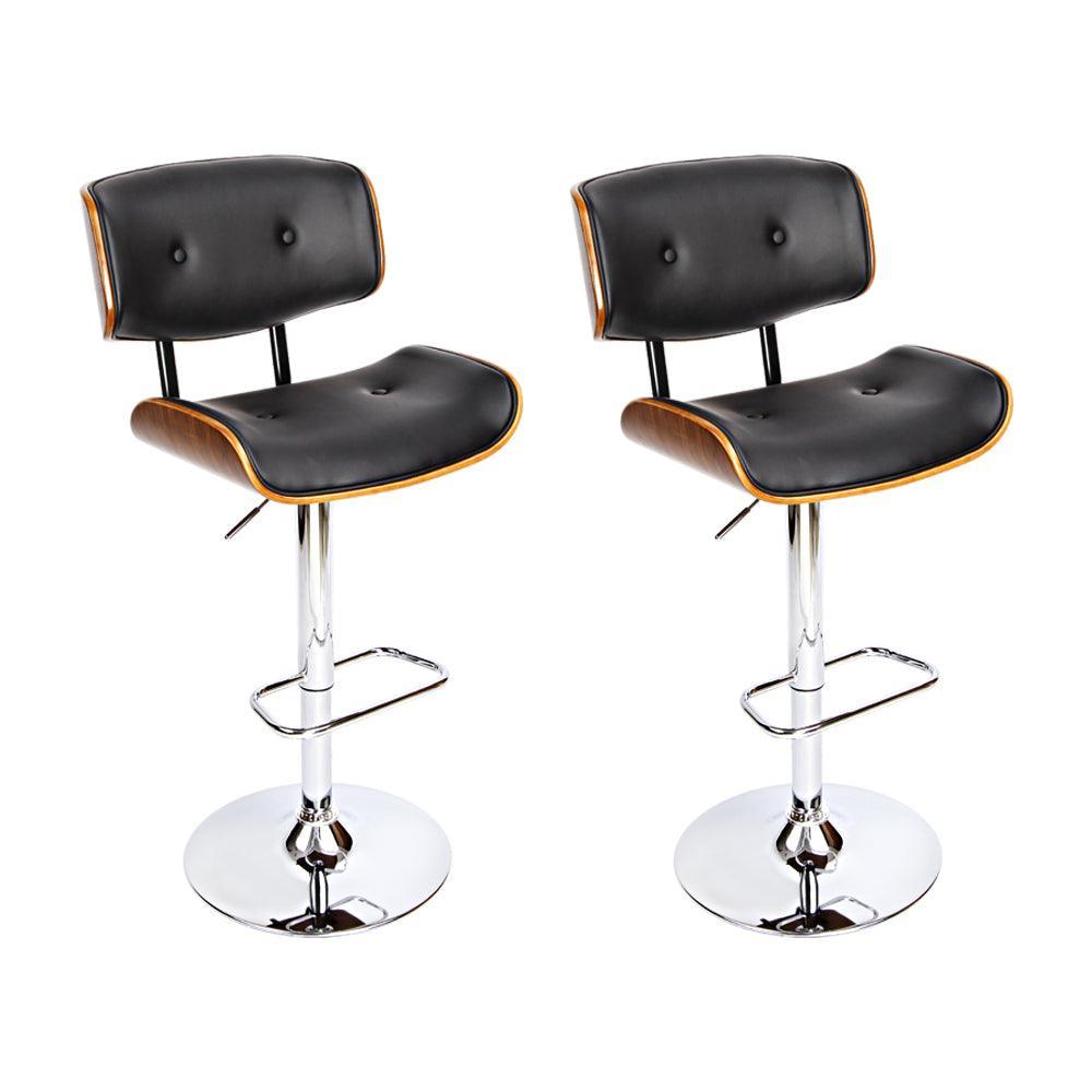 Artiss Set of 2 Wooden Gas Lift Bar Stools - Black and Chrome - John Cootes