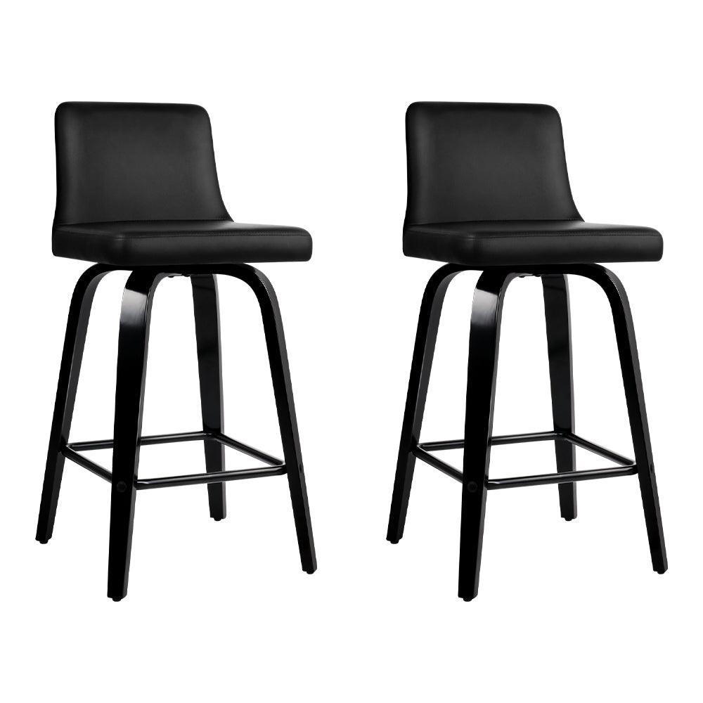 Artiss Set of 2 Wooden PU Leather Bar Stool - Black - John Cootes