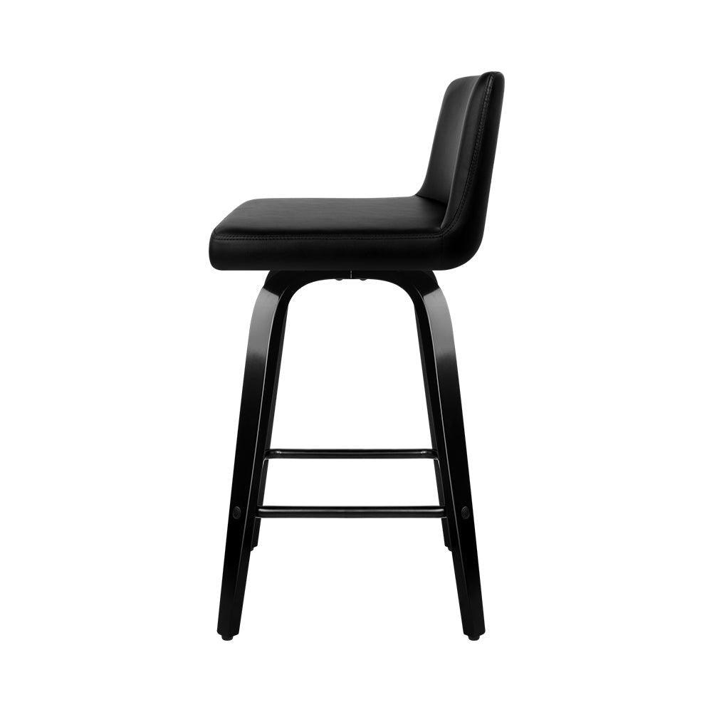 Artiss Set of 2 Wooden PU Leather Bar Stool - Black - John Cootes