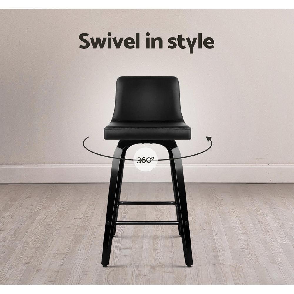 Artiss Set of 2 Wooden PU Leather Bar Stool - Black - John Cootes